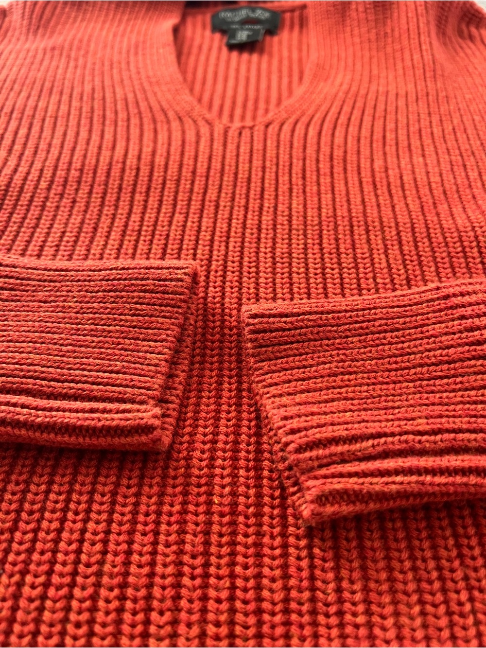 Rachel Zoe 100% Cotton Hooded Chunky Knit Sweater Side Zip Rust Orange M - Picture 6 of 11